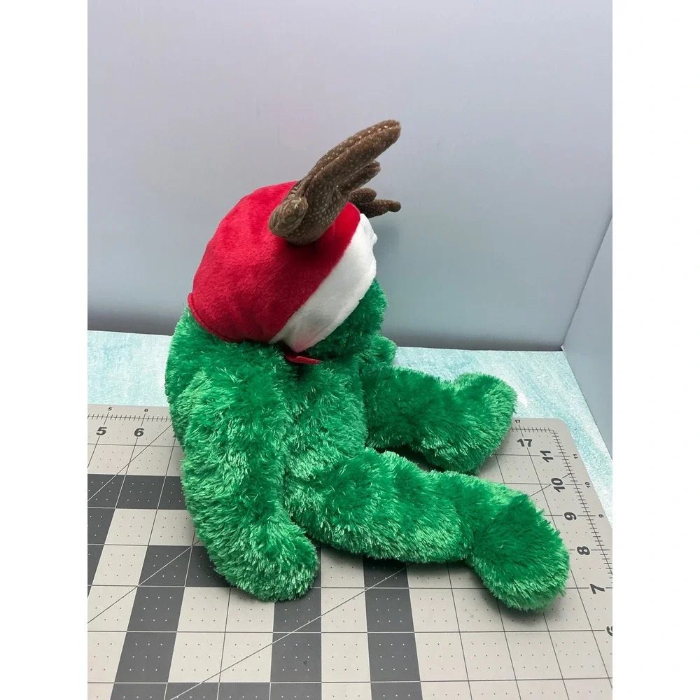 Ty Beanie Buddy Seasons the Bear Green Christmas Plush Santa Hat Antlers 2002‎